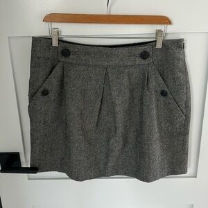 Banana Republic Wool Herringbone Mini Skirt with Pockets and Button Detail